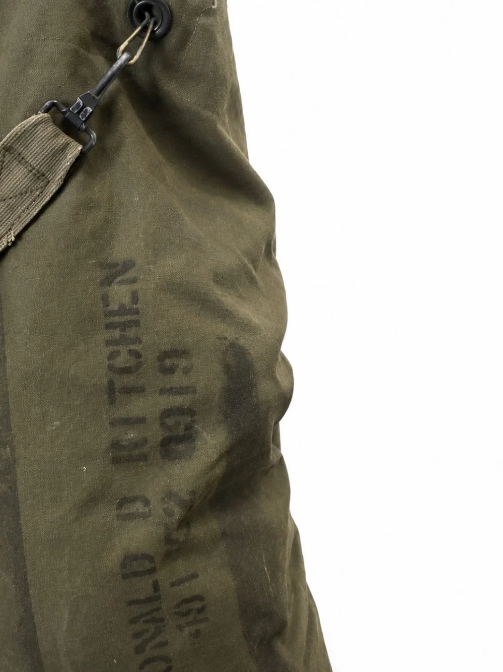 Vintage olive green canvas duffle bag